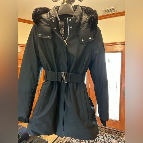 Women’s Moose Knuckles Alpharetta belted,  water, repellent, jacket size large - Picture 1 of 11